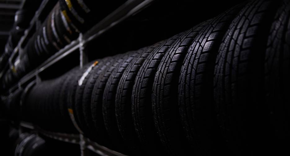 Variety of tyres at busy warehouse Variety of tyres at busy warehouse